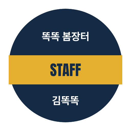 스태프 배지 — 원형 · 가운데 큰 글자와 둘레 띠