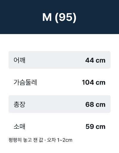 옷 치수 라벨 — 호칭이 아니라 실측