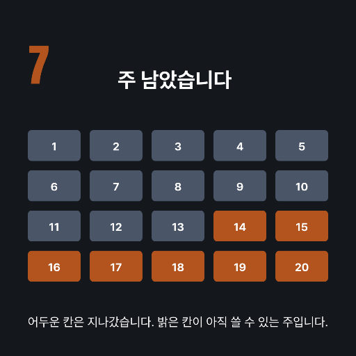 남은 주 세기 — 칸이 줄어드는 판