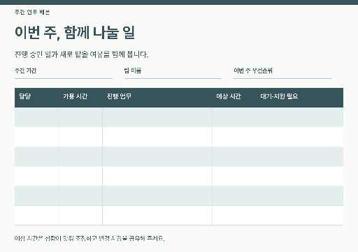 팀 주간 업무 배분판