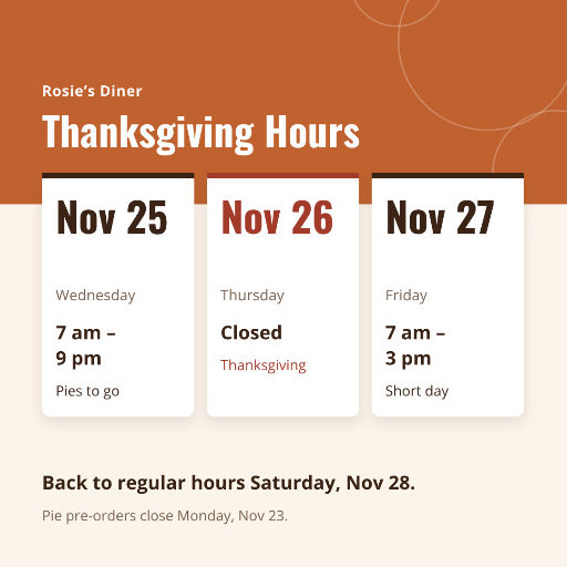 Thanksgiving hours notice