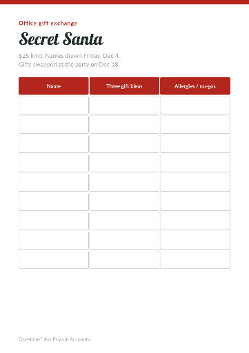 Office Secret Santa sign-up