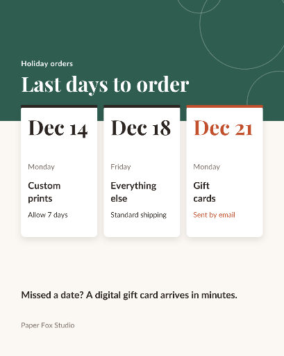 Last days to order for the holidays