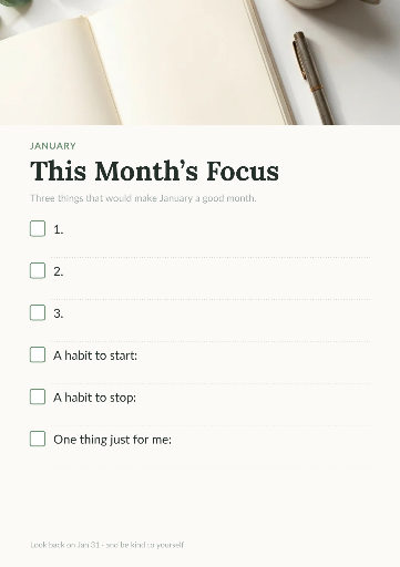 January focus planner page