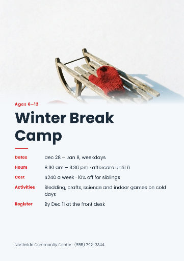 Winter break camp registration