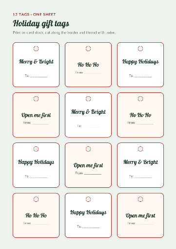 Holiday gift tags printable