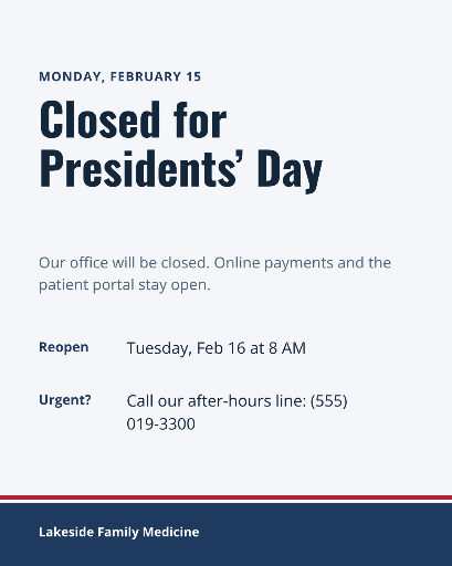 Closed for Presidents’ Day