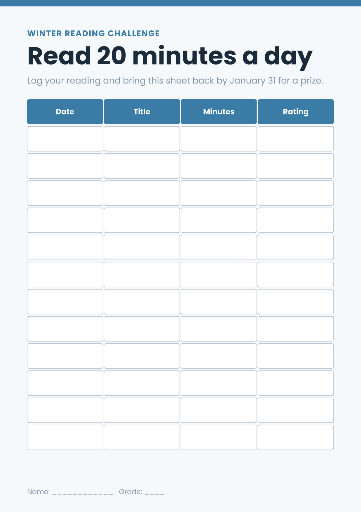 Winter reading challenge log