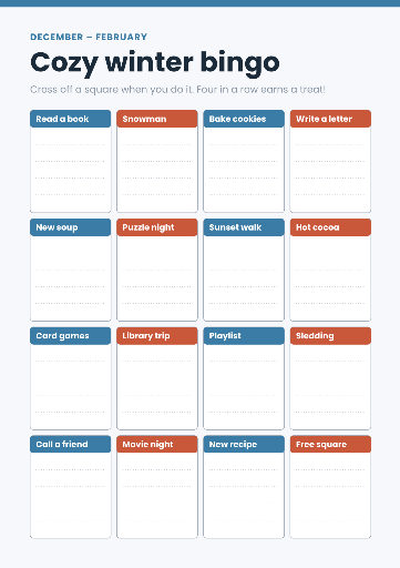 Cozy winter bingo