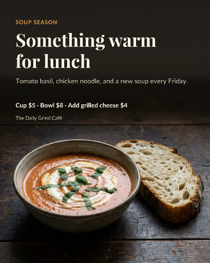 Soup season lunch menu
