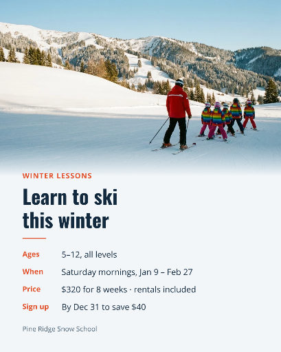Kids ski lessons sign-up