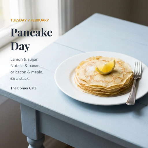 Pancake Day café menu