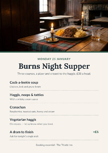 Burns Night supper menu
