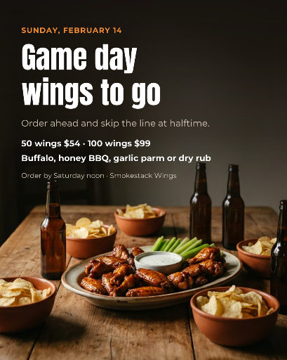 Game day wings pre-order