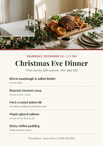 Christmas Eve dinner menu