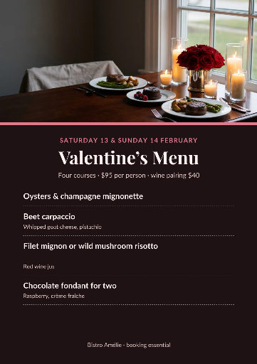 Valentine’s prix fixe menu