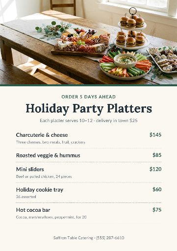 Holiday party catering menu