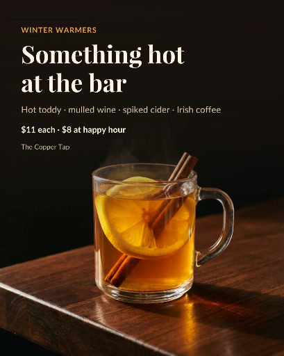 Winter warmers cocktail menu