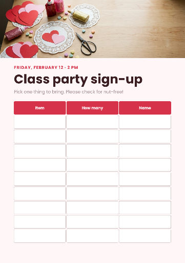 Valentine’s class party sign-up