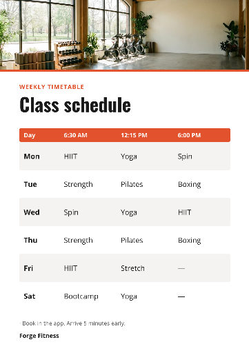 Gym class schedule