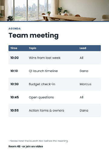 Meeting agenda