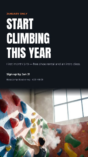 January climbing gym offer