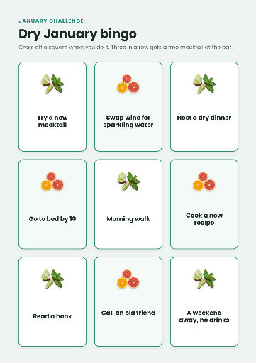 Dry January bingo card