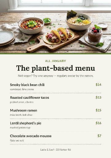 Plant-based January menu