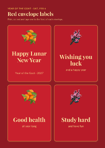 Lunar New Year red envelope labels