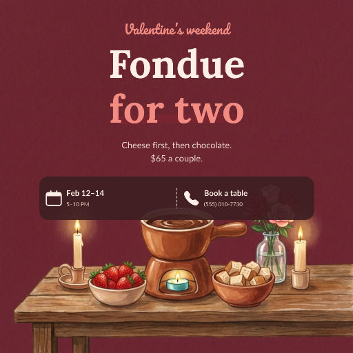 Valentine’s fondue for two