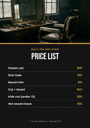 Barbershop price list
