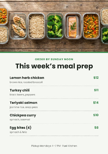 Weekly meal prep menu