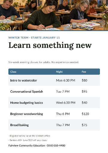 Adult evening classes, winter term