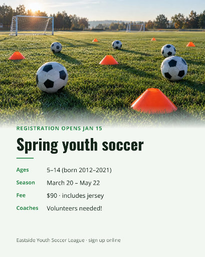 Spring youth soccer registration