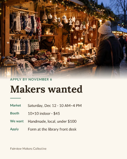 Holiday market makers wanted