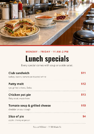 Diner lunch specials