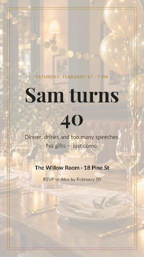40th birthday dinner invite