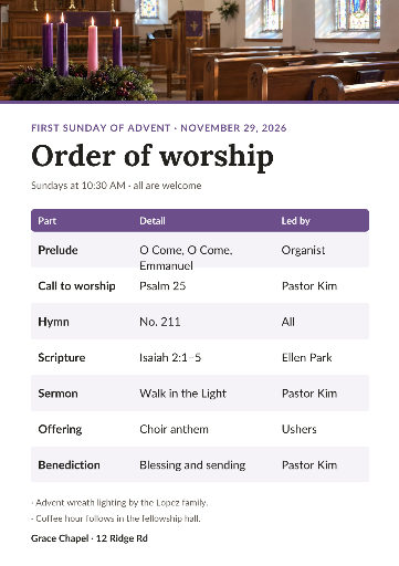 Sunday worship bulletin