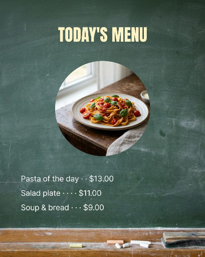 Chalkboard pasta specials menu
