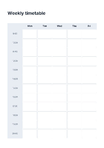 Hourly weekly timetable A4