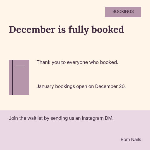 Fully booked salon appointment notice