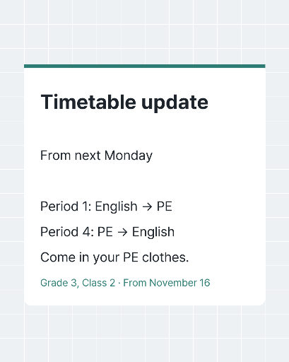 Class timetable change notice