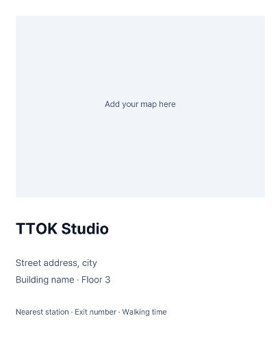 Studio directions card with map space