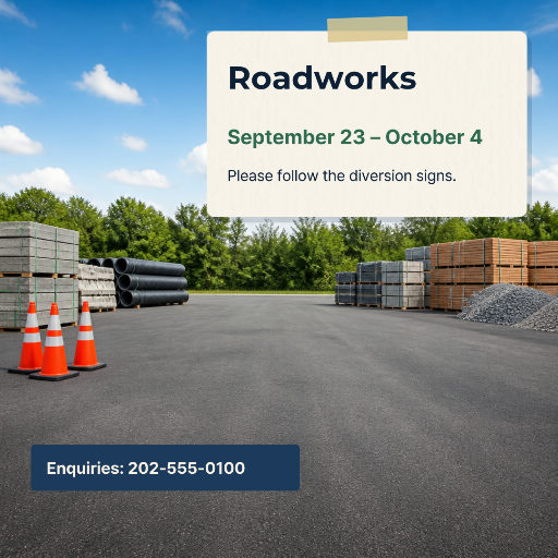 Roadworks and diversion notice