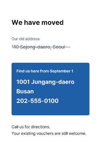 We have moved — address postcard