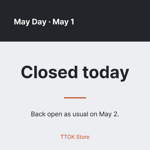 May Day shop closure card