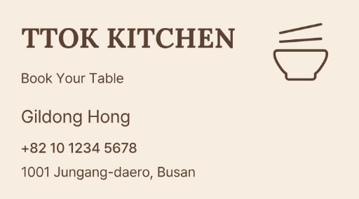Restaurant reservation business card