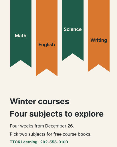 Four-subject winter course bookmarks