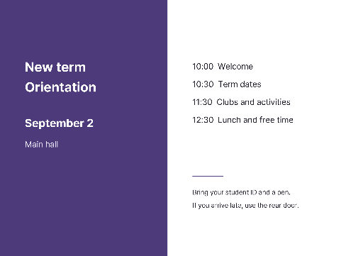 New-term orientation agenda in purple