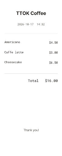 Minimal cafe receipt